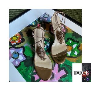 Metallic Gold Ankle Wrap Heeled Sandals